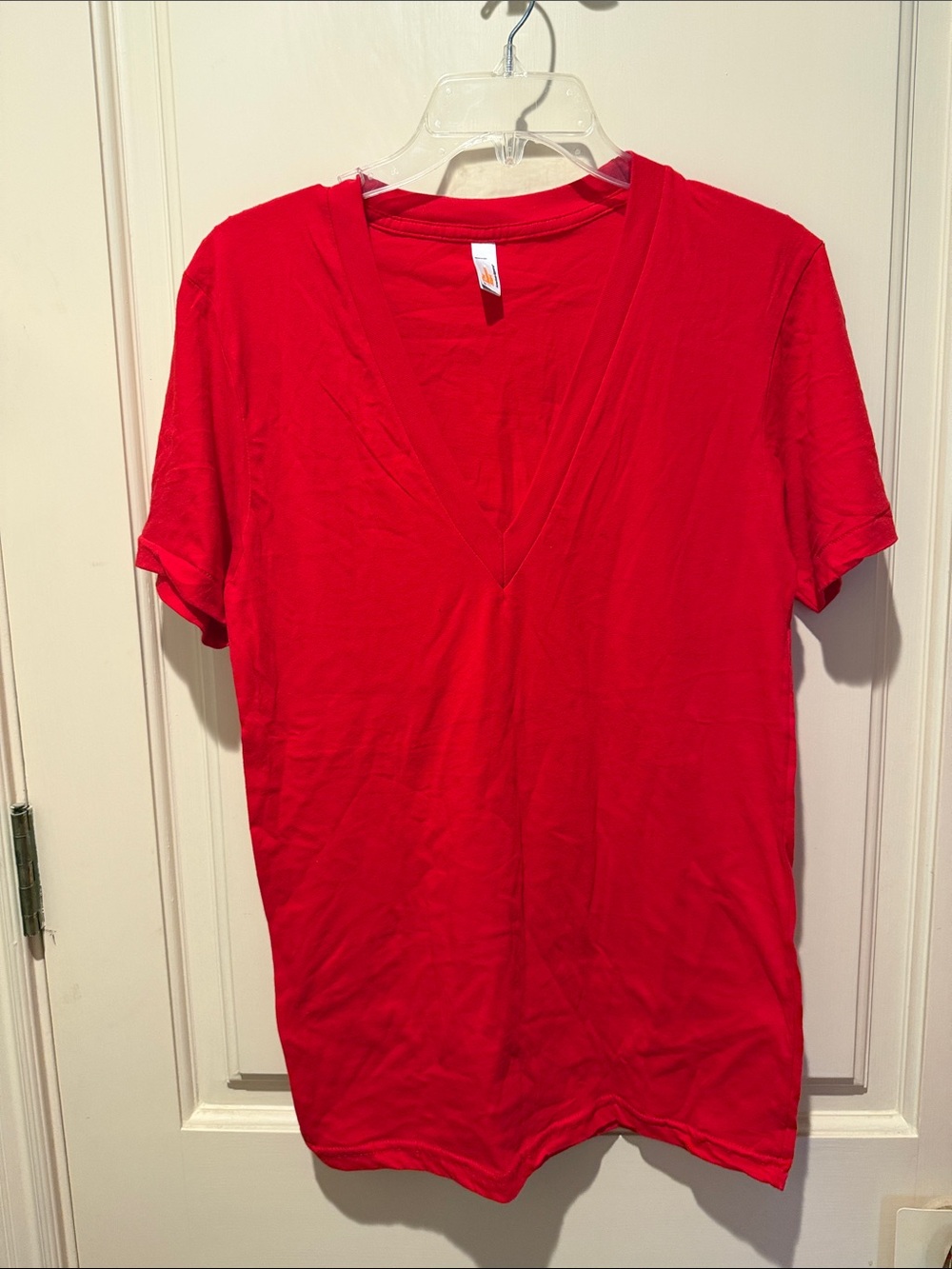 Women's V-Neck Short Sleeve Shirt - Red by American apparel